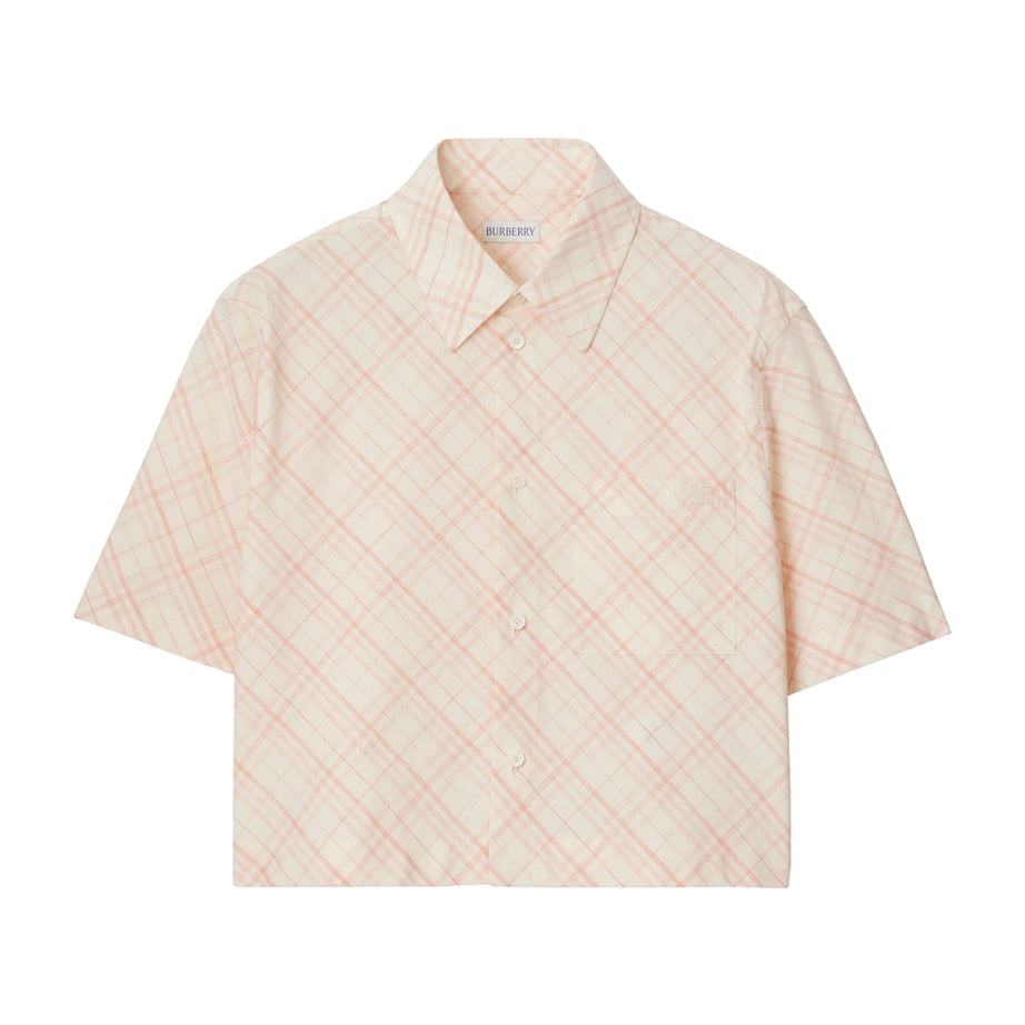 Burberry Pink Cotton Cropped Check Shirt