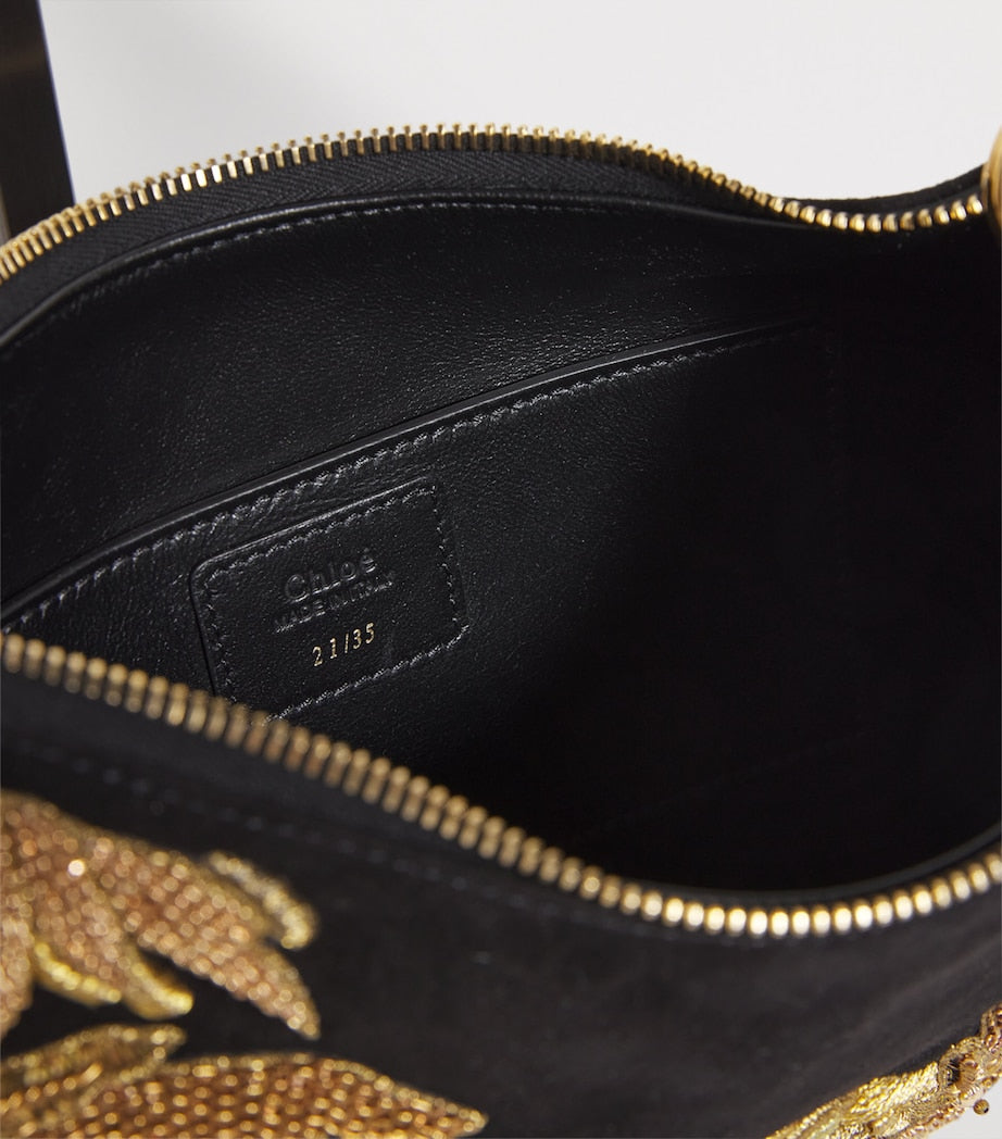 Chloé Black Suede Embellished Horse Shoulder Bag