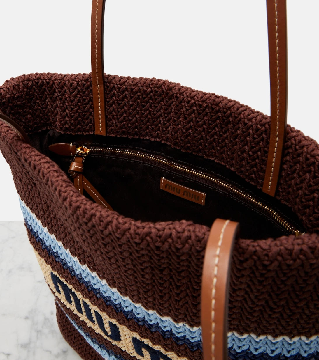 Miu Miu - Striped raffia-effect shopper