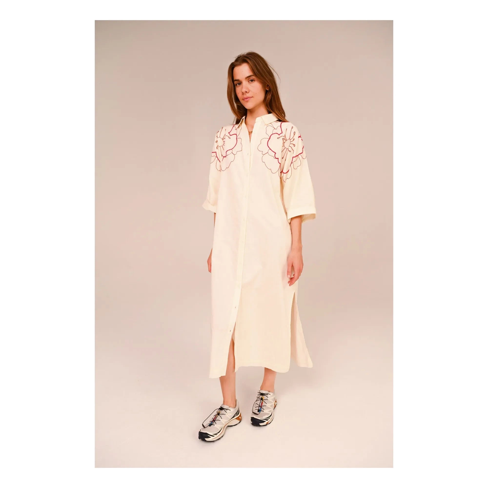 Sacrécoeur - Lou Pivoine Cotton Voile Embroidered Dress | White