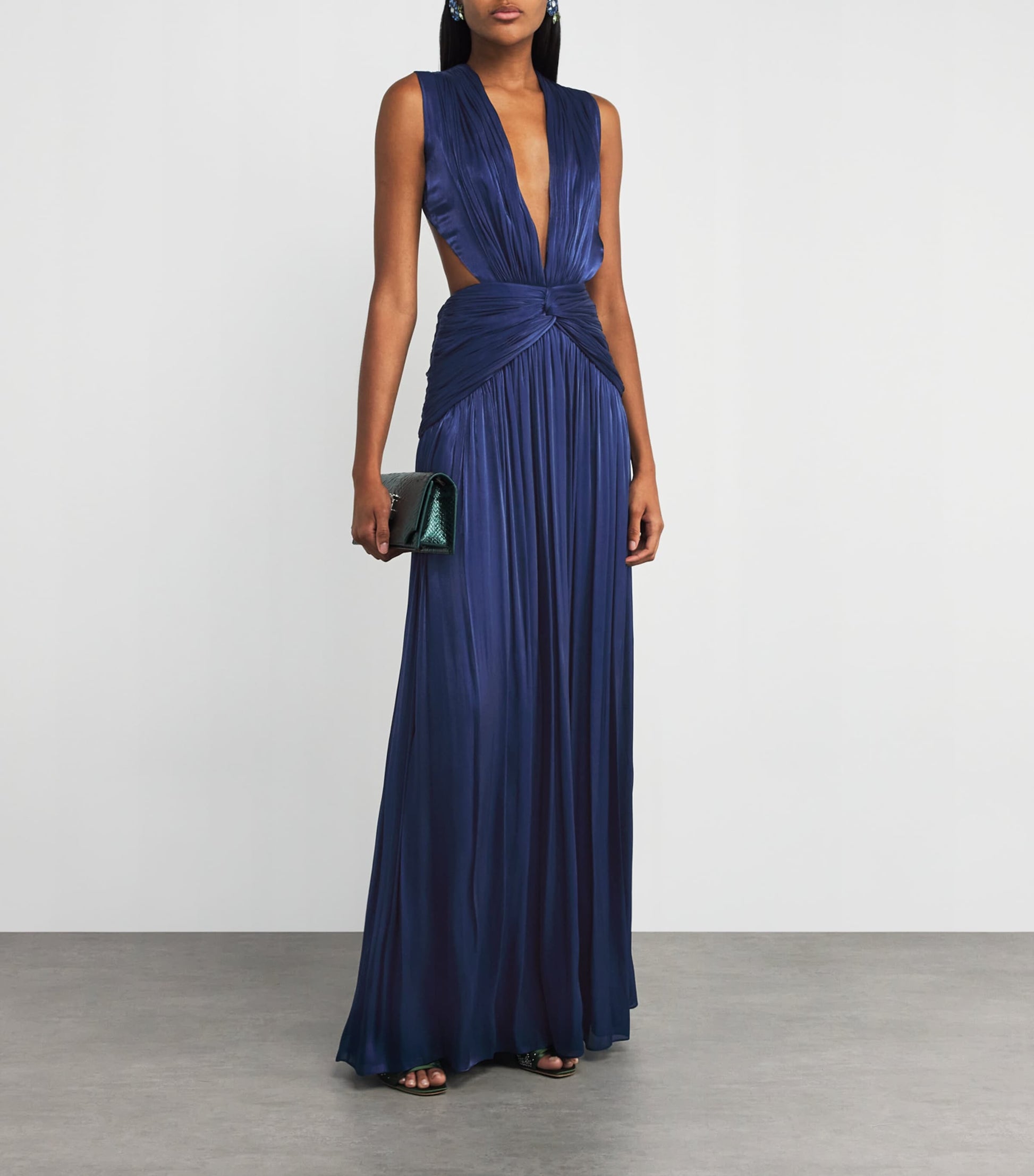 Pleated Cut-Out Georgette Gown