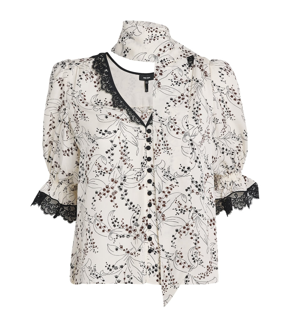 ME+EM Ivory Silk Printed Tie-Detail Blouse