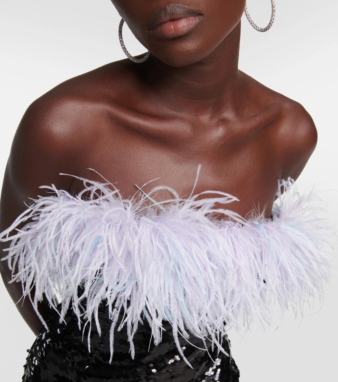 Self-Portrait - Feather-trimmed sequined minidress