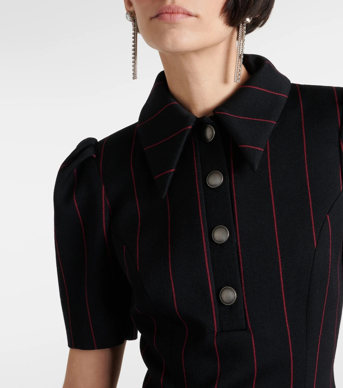 Alessandra Rich - Pinstripe collared wool-blend minidress