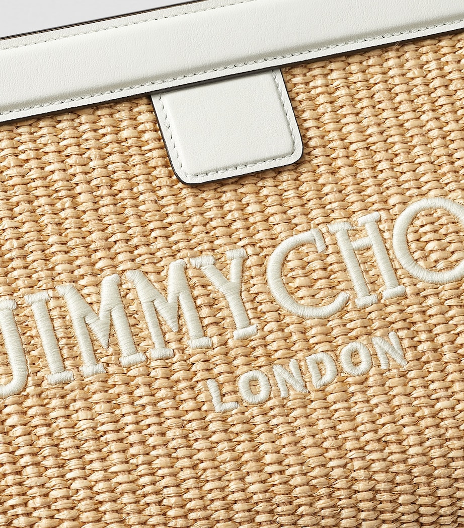 Jimmy Choo White Raffia Leather-Trim Avenue Pouch