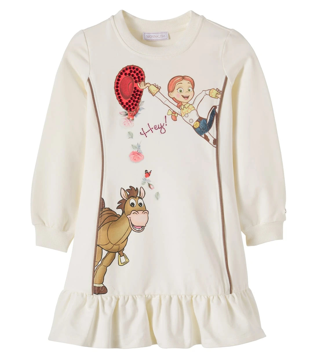 Monnalisa - Printed embellished cotton-blend dress