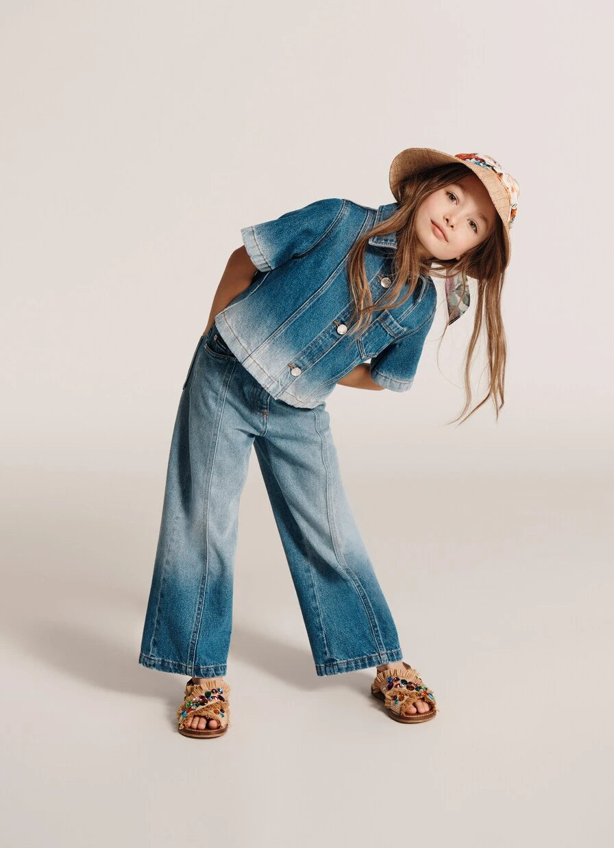 Dolce&Gabbana Kids - بنطال جينز بقصّة واسعة وشعار العلامة