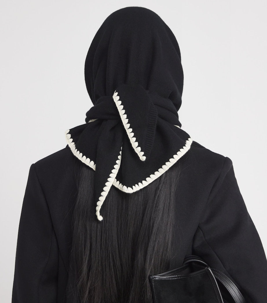 Black Wool-Cashmere Embroidered Scarf