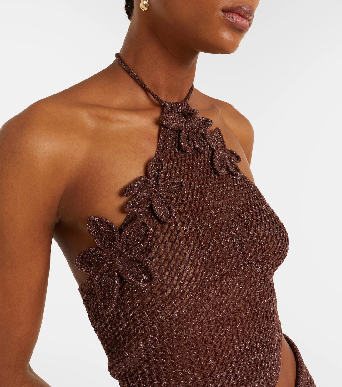 Bananhot - Cori open-knit halterneck lamé crop top