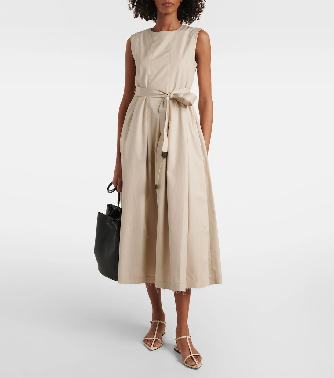 'S Max Mara - فستان أمينة متوسط الطول من القطن المطوي