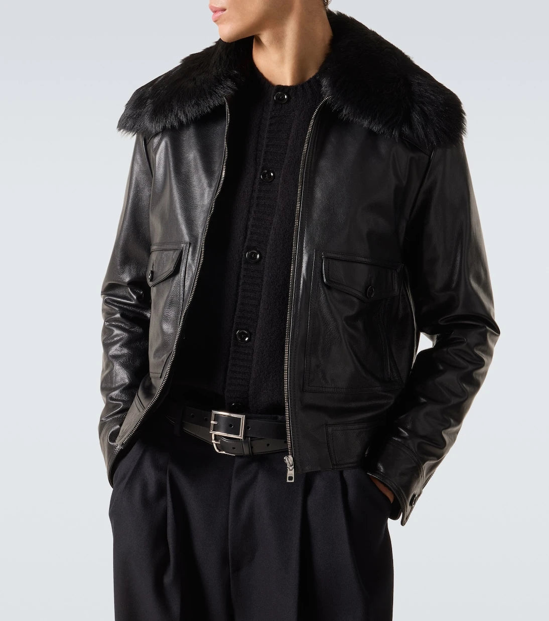 Dolce&Gabbana - Shearling-trimmed leather jacket
