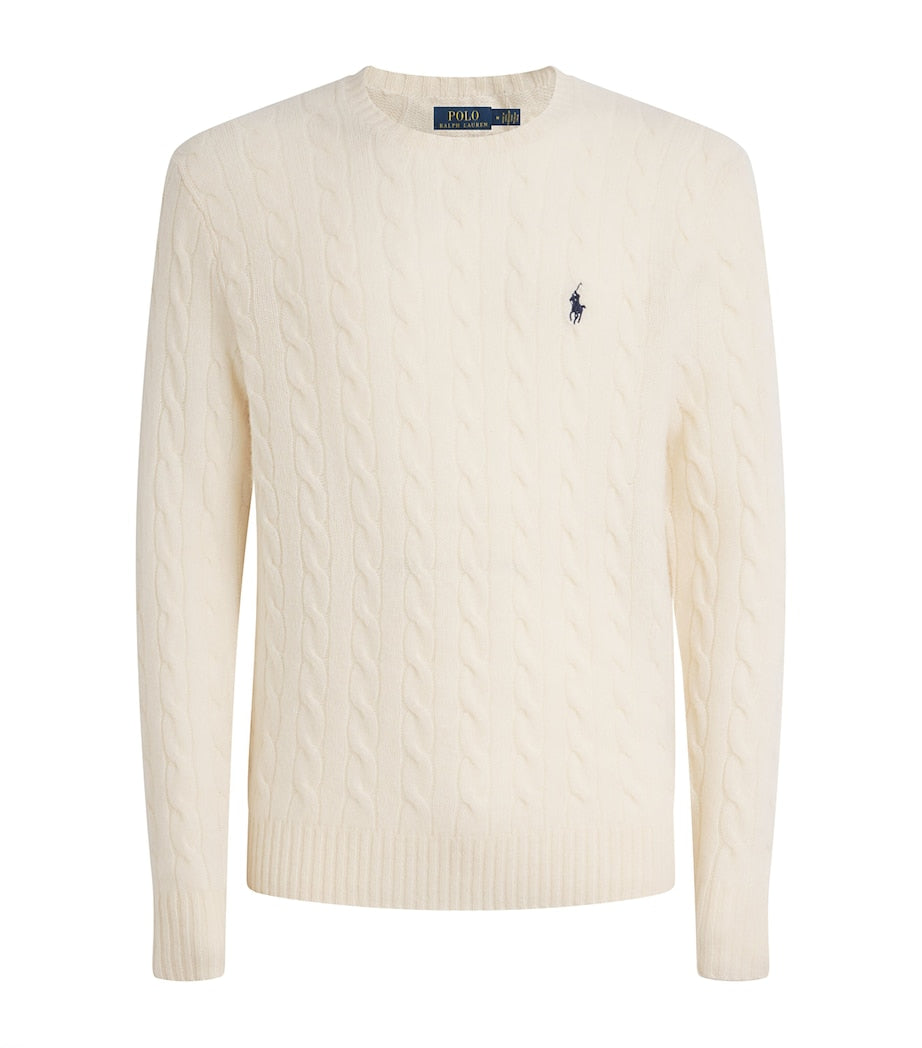 White Wool-Cashmere Cable-Knit Sweater