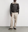 Mackage Brown Embossed-Leather Chance-NV Bomber Jacket