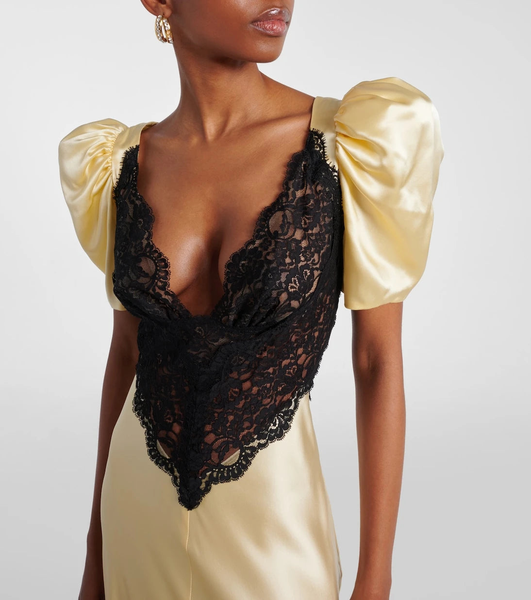 Rodarte - Lace-trimmed silk charmeuse gown