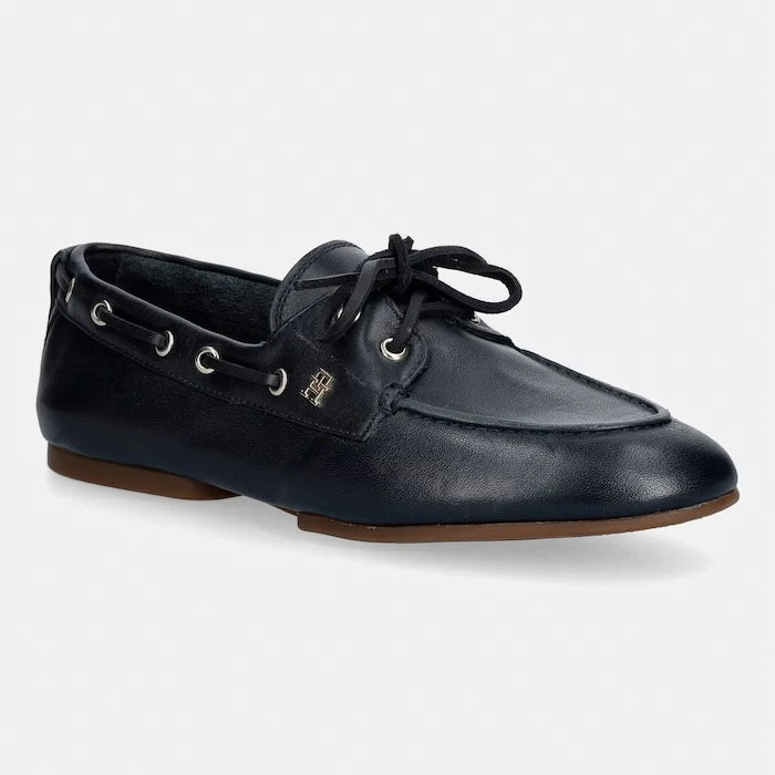 Tommy Hilfiger мокасини дамски от кожа TH SLEEK LEATHER BOAT SHOE
