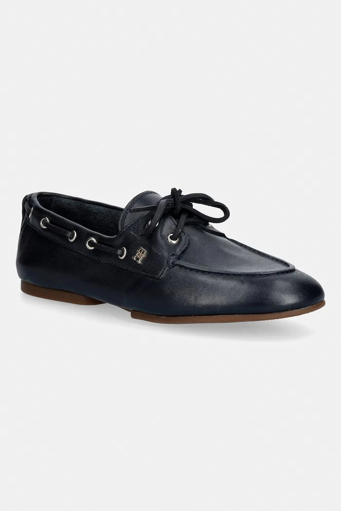 Tommy Hilfiger мокасини дамски от кожа TH SLEEK LEATHER BOAT SHOE