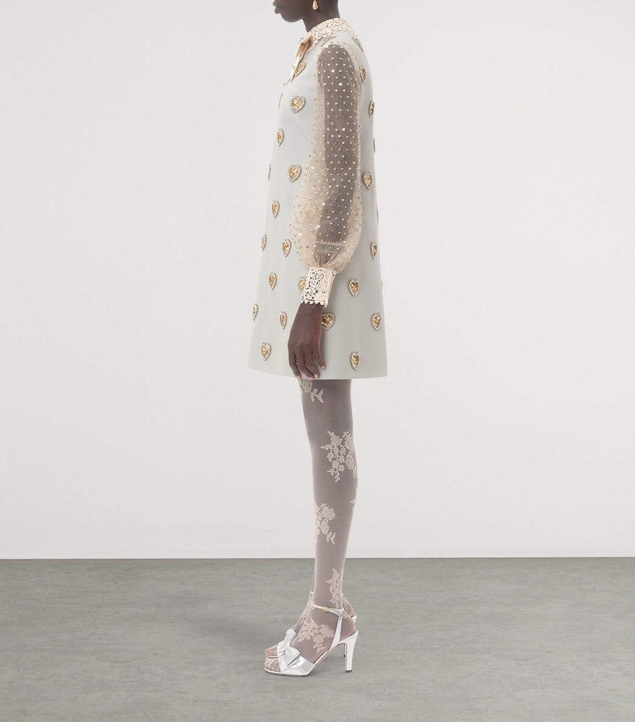 Valentino Blue Wool-Silk Embroidered Mini Dress