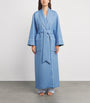 Blue Merino Wool Herringbone Dressing Gown