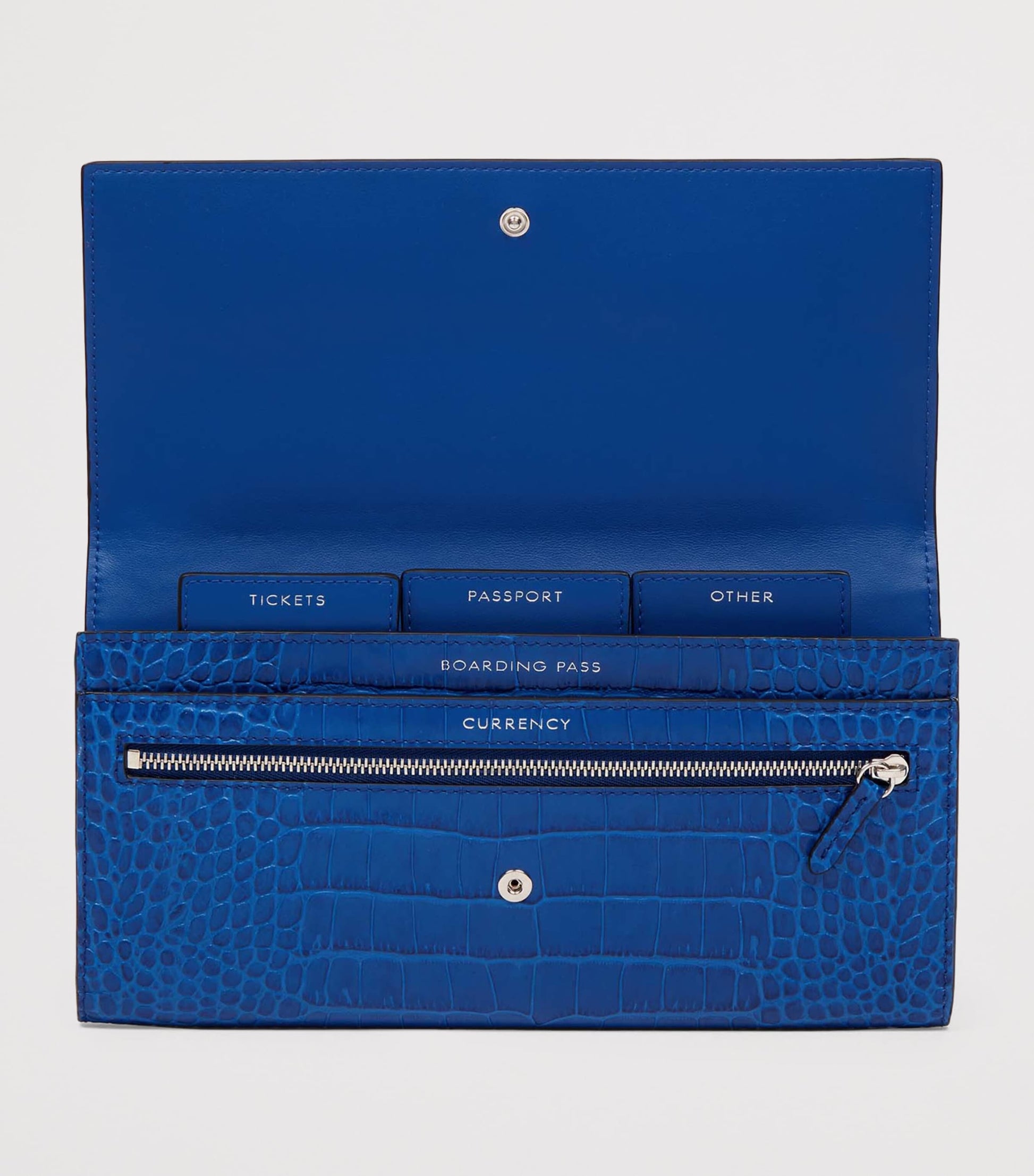 Blue Leather Croc-Embossed Marshall Travel Wallet
