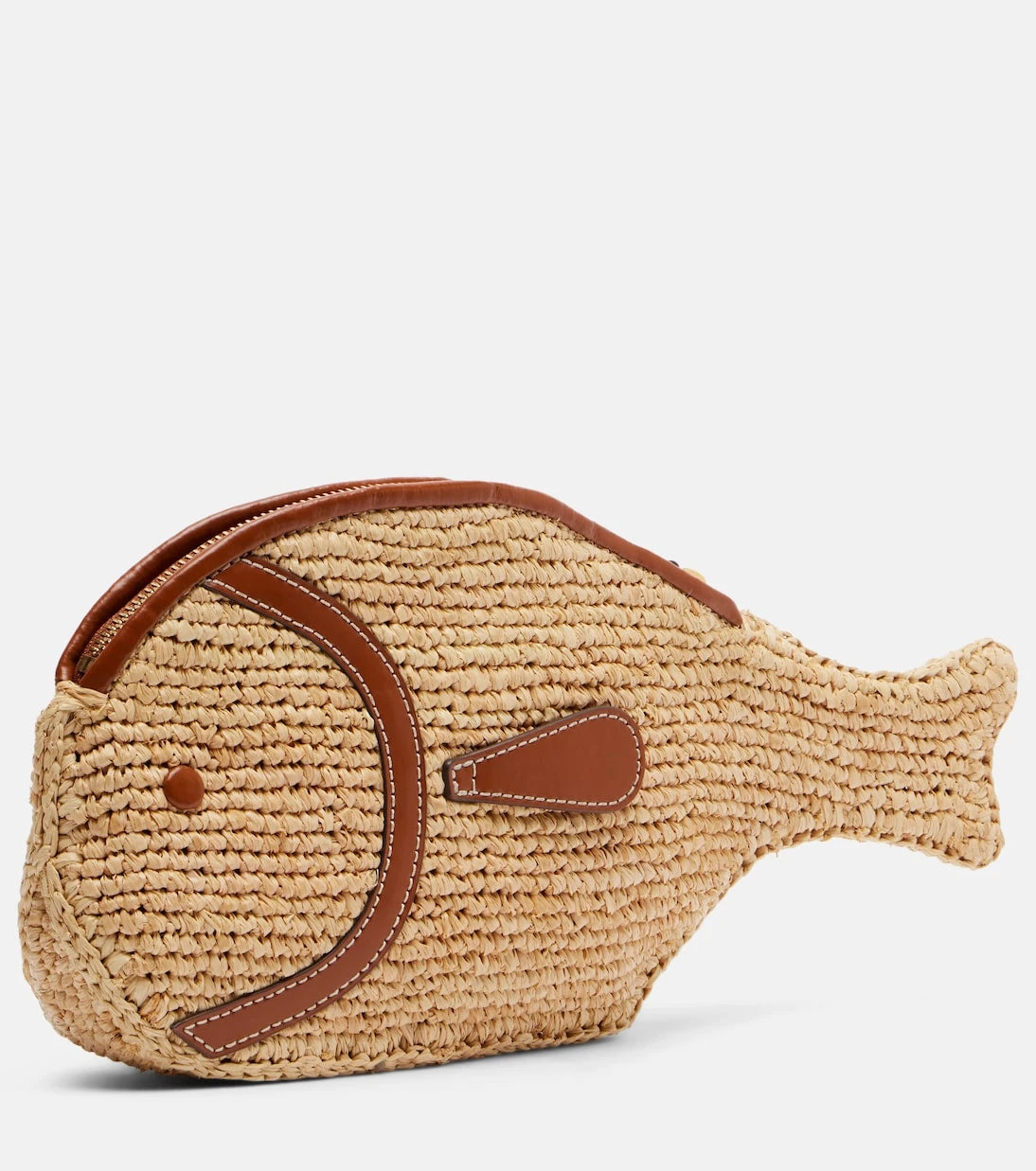 Staud - Pesce leather-trimmed raffia clutch