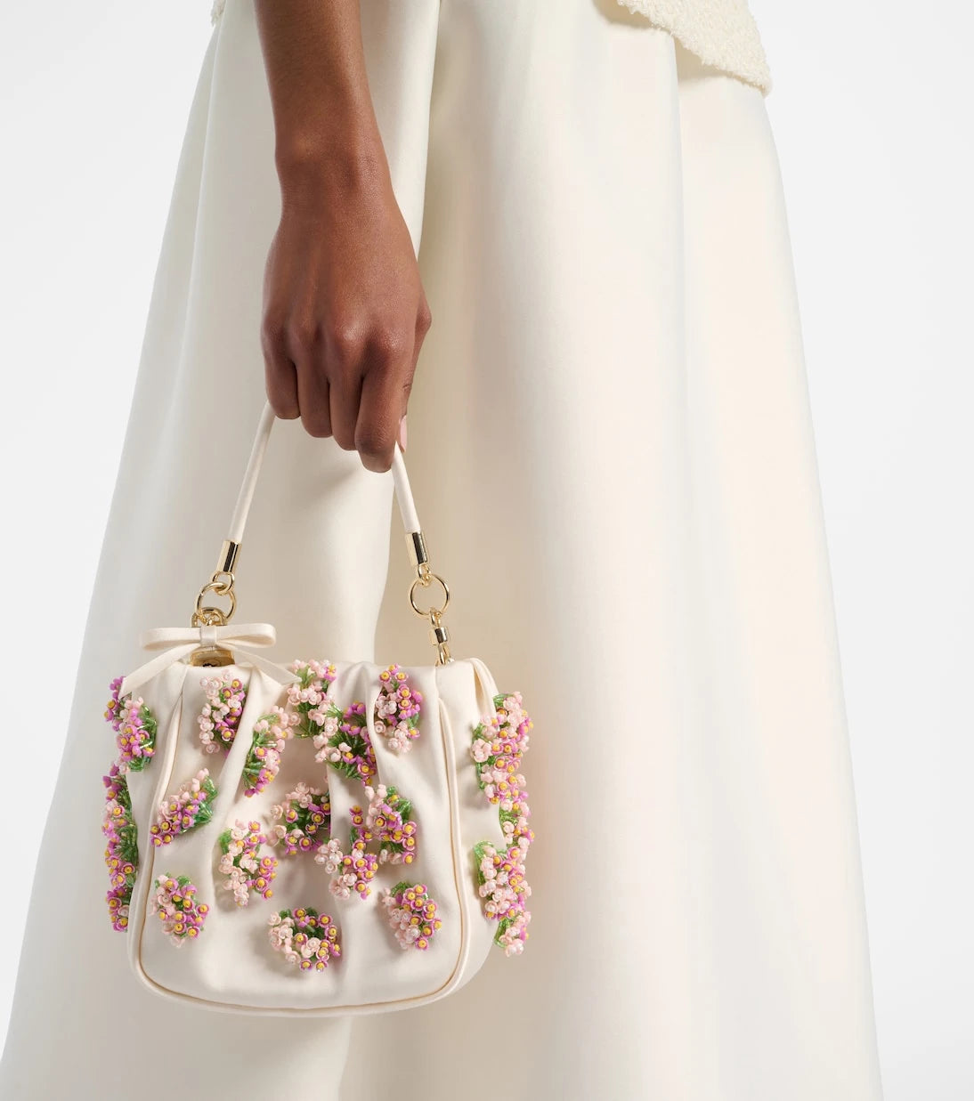 Self-Portrait - Beaded floral satin tote bag