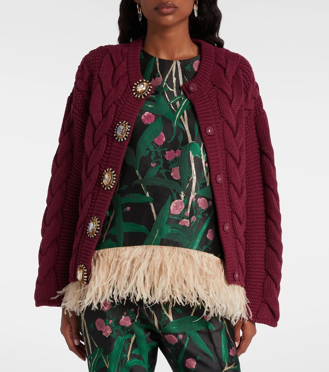 La DoubleJ - Portrait embellished wool-blend cardigan