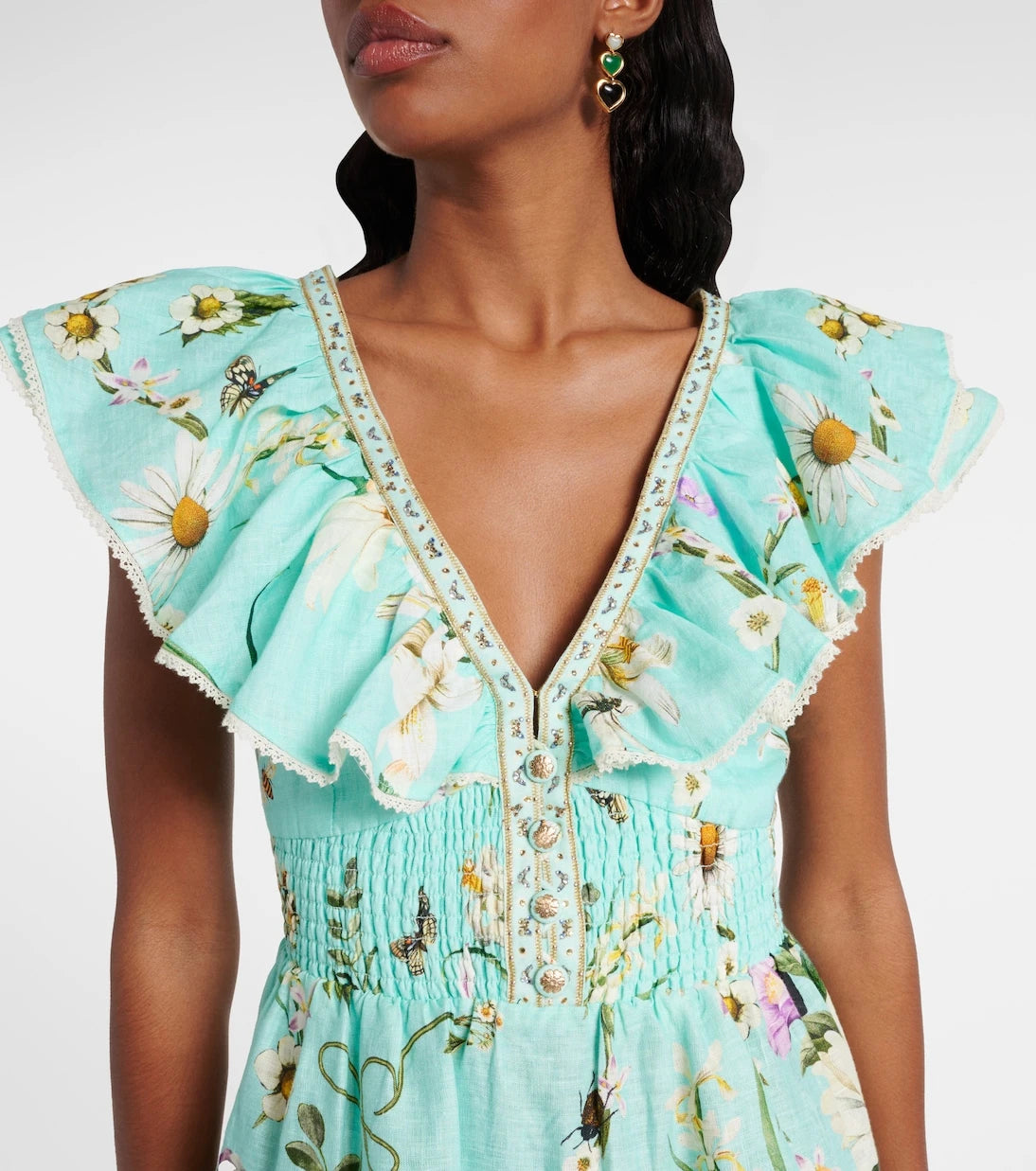 Camilla - Floral embellished linen minidress