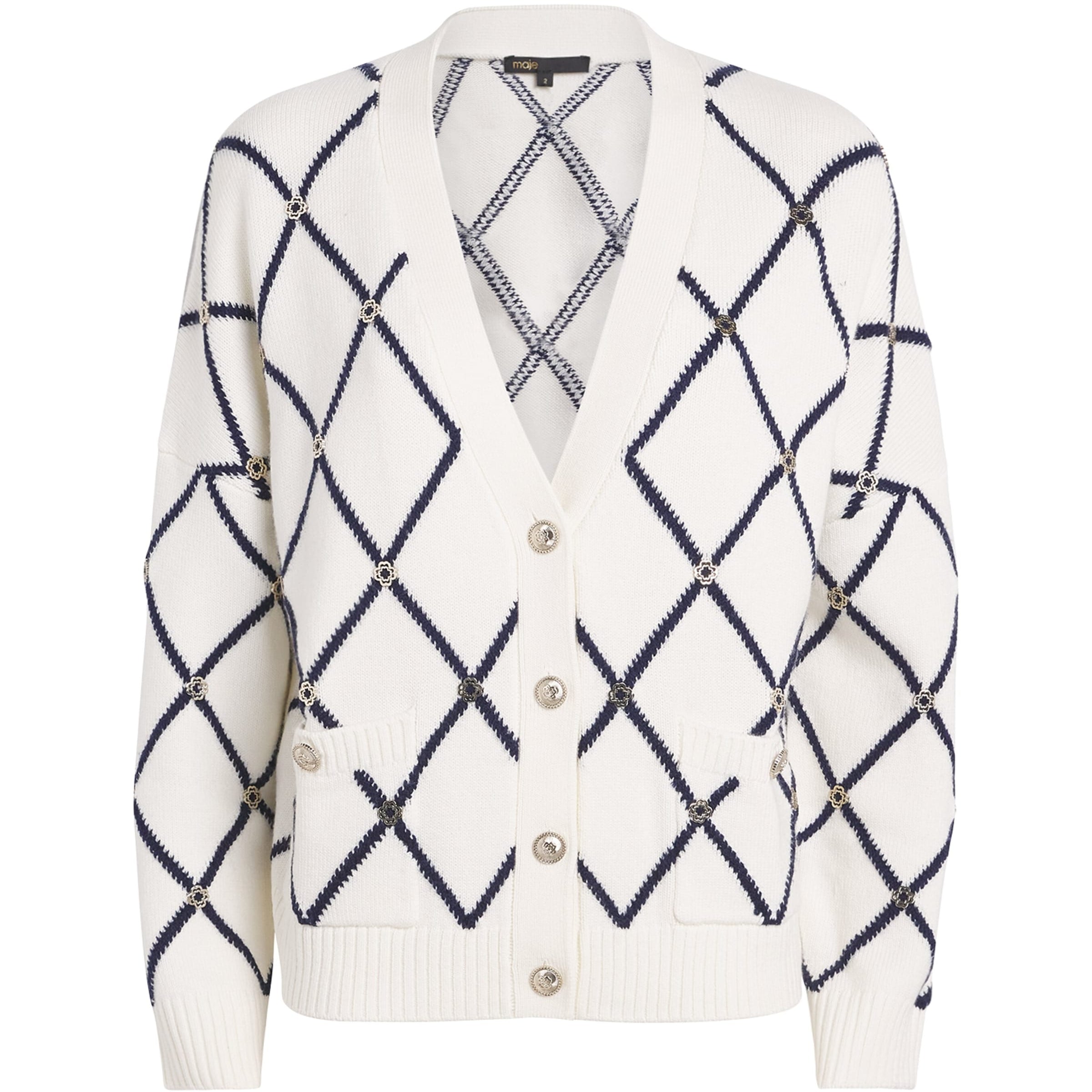 White Wool-Blend Jacquard Cardigan