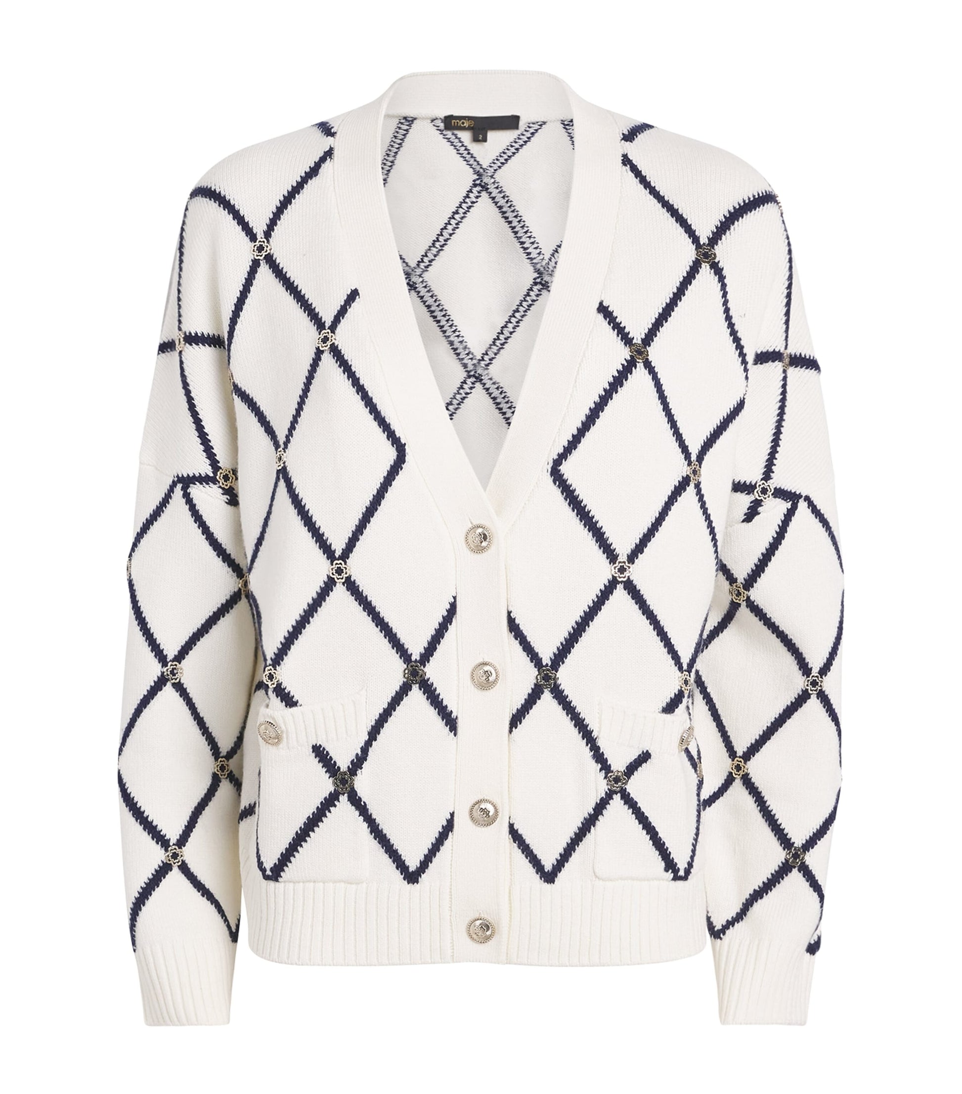 White Wool-Blend Jacquard Cardigan