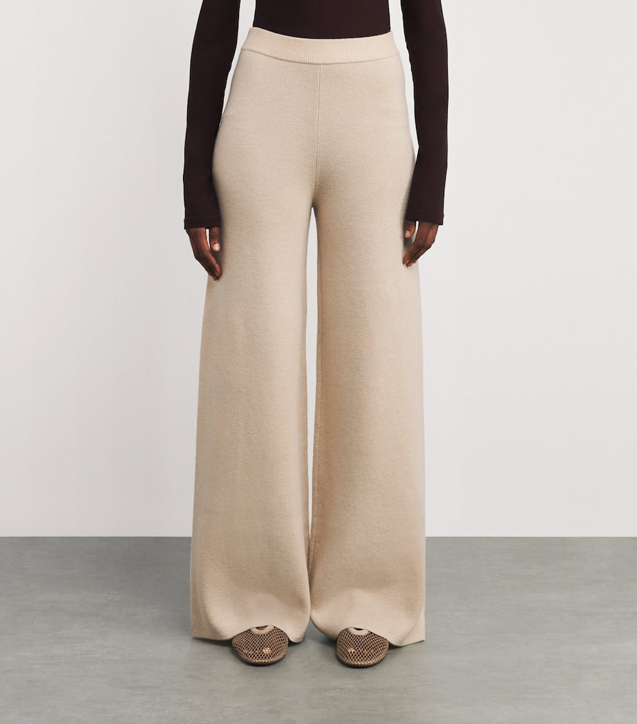 Max Mara Beige Wool-Cashmere Wide-Leg Trousers