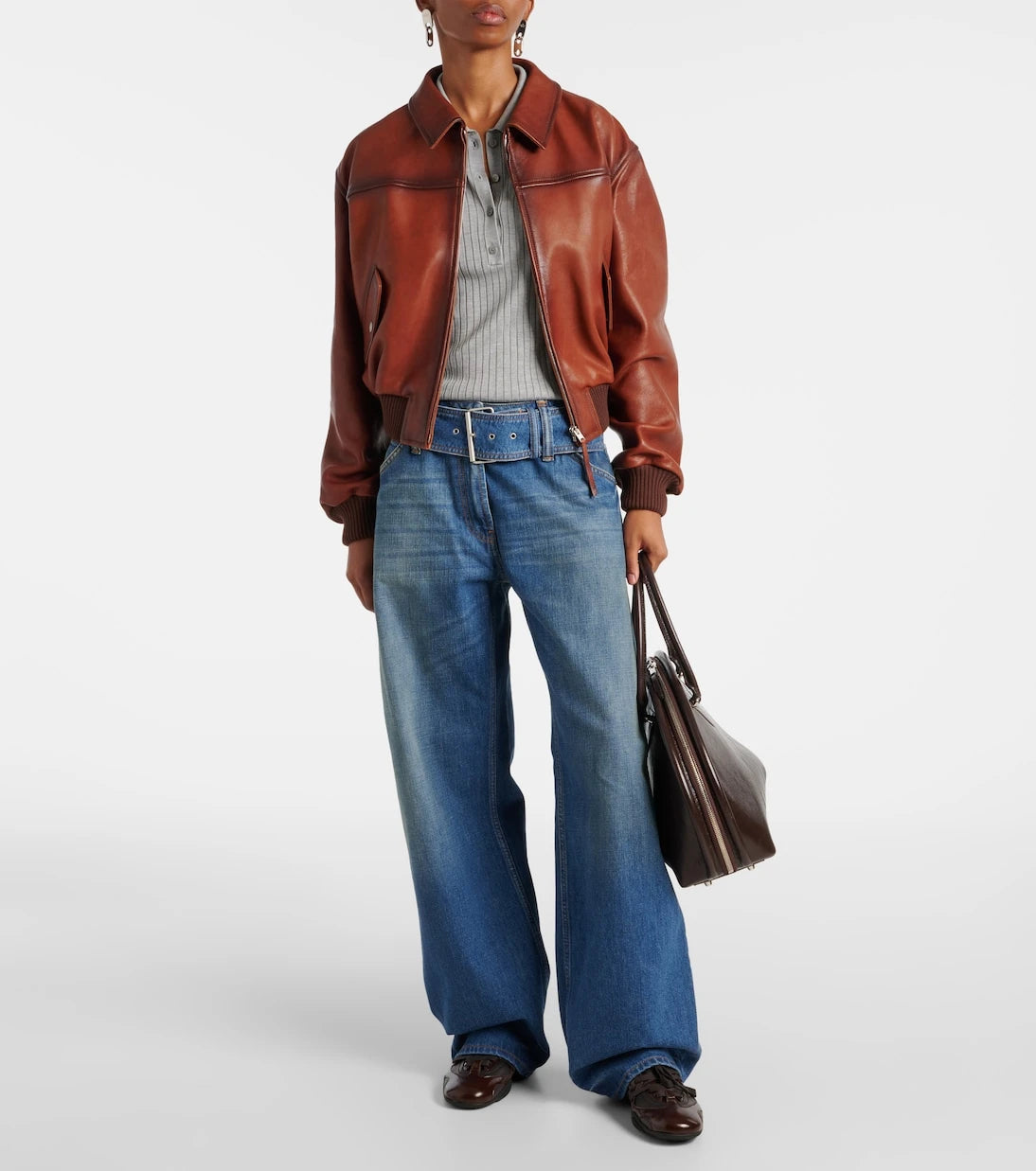 Acne Studios - بنطال جينز بحزام وخصر منخفض وقصة واسعة