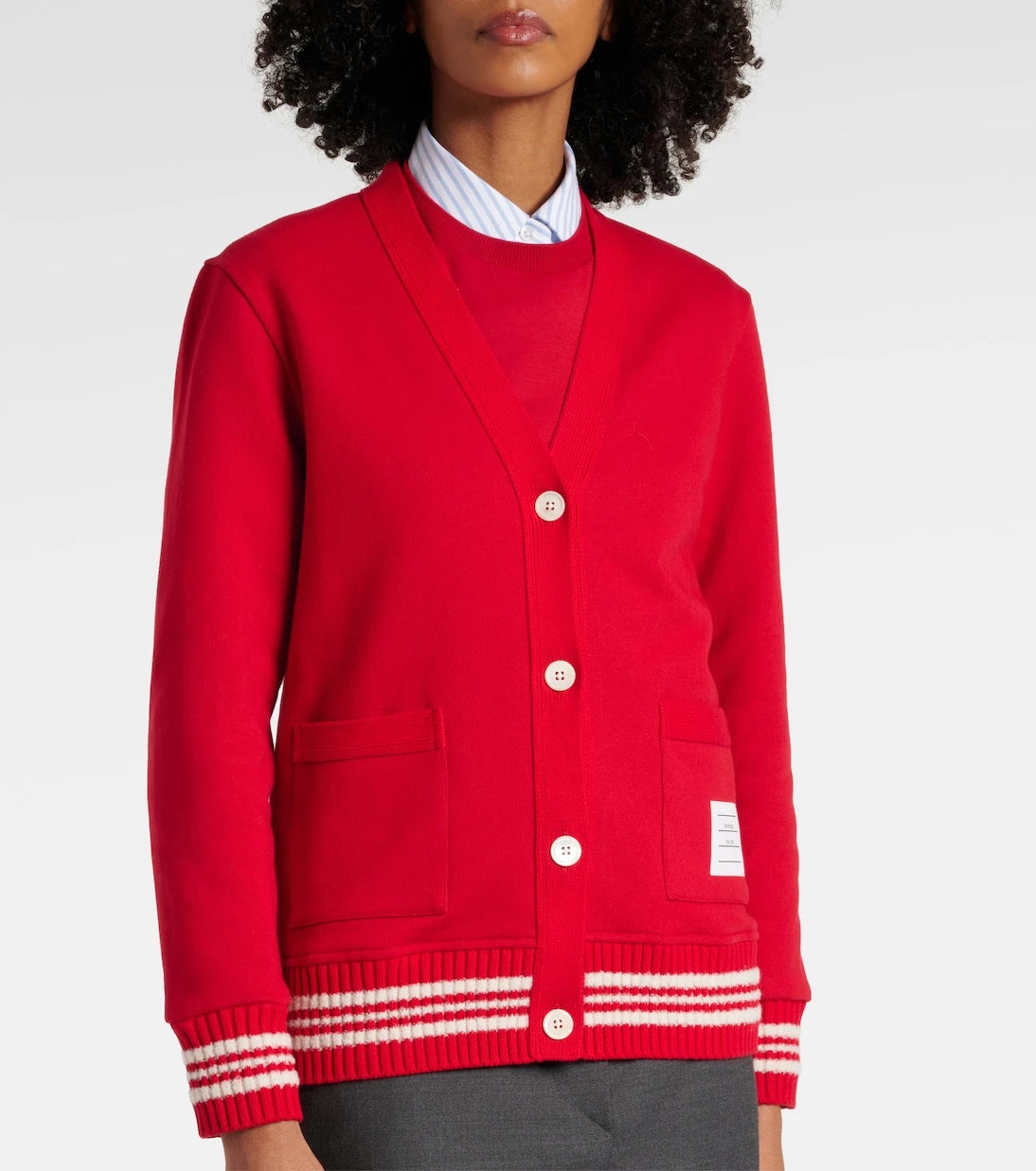 Thom Browne - 4-Bar bouclé-trimmed cotton cardigan