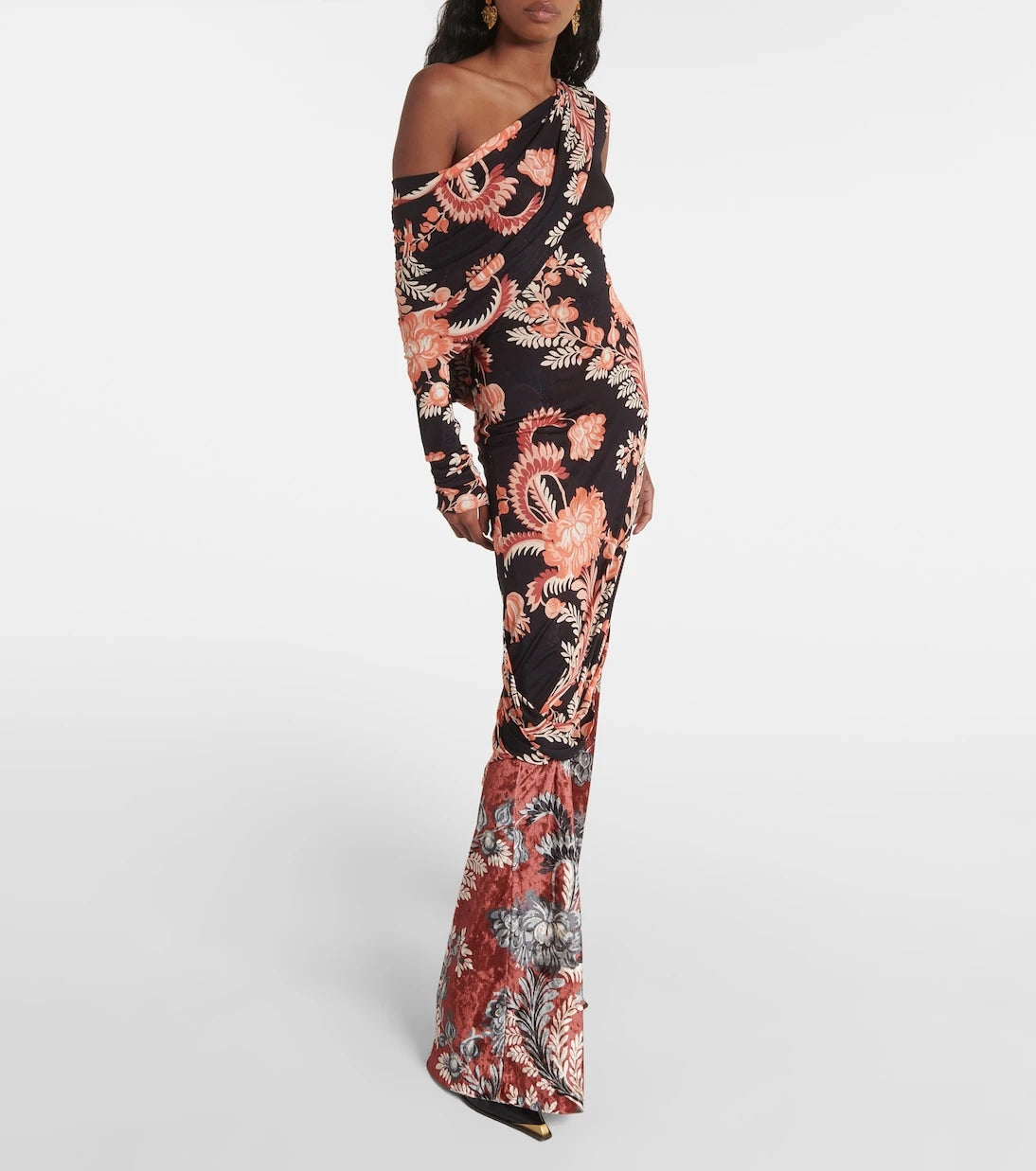 Etro - Floral draped asymmetric midi dress
