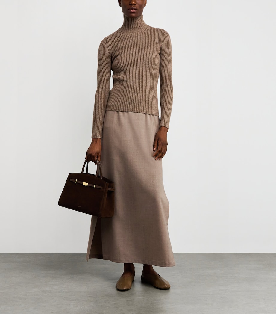 Beige Wool Column Maxi Skirt