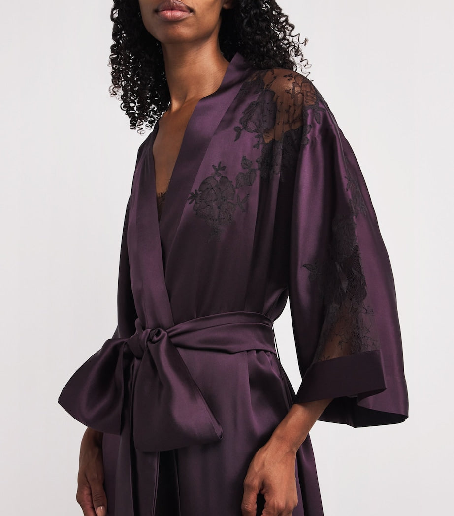 Carine Gilson Purple Silk Lace-Detail Long Robe