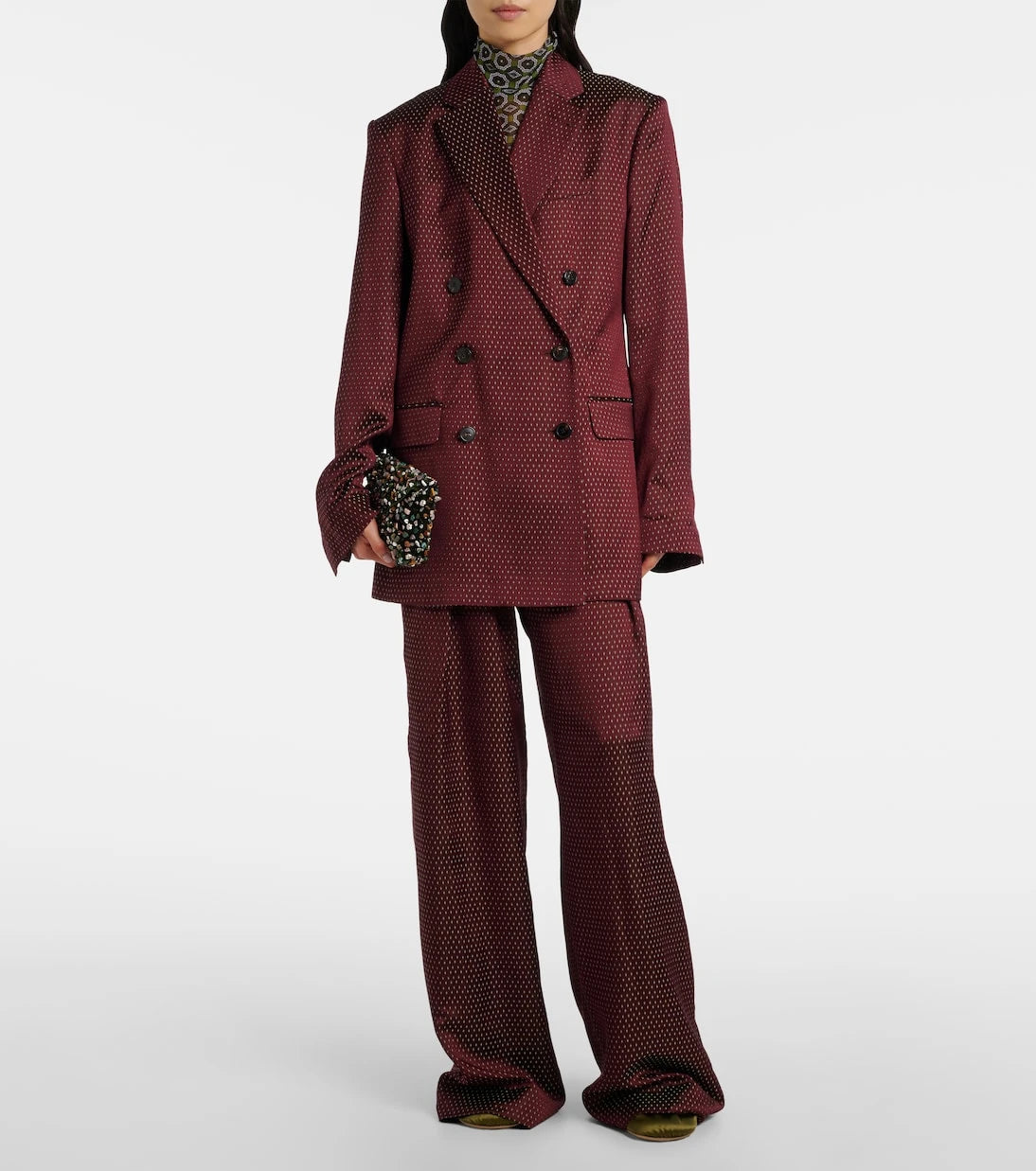 Dries Van Noten - بنطال بحزام وخصر مرتفع وقصة أرجل واسعة