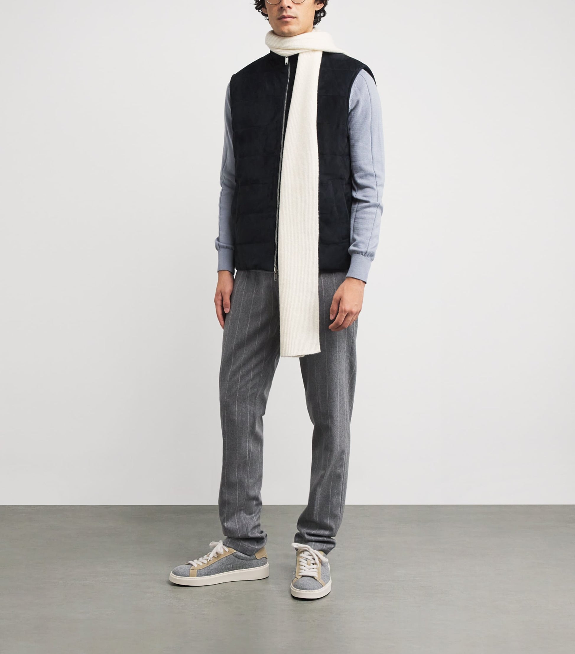 Eleventy Blue Reversible Down Leather and Wool-Cashmere Gilet