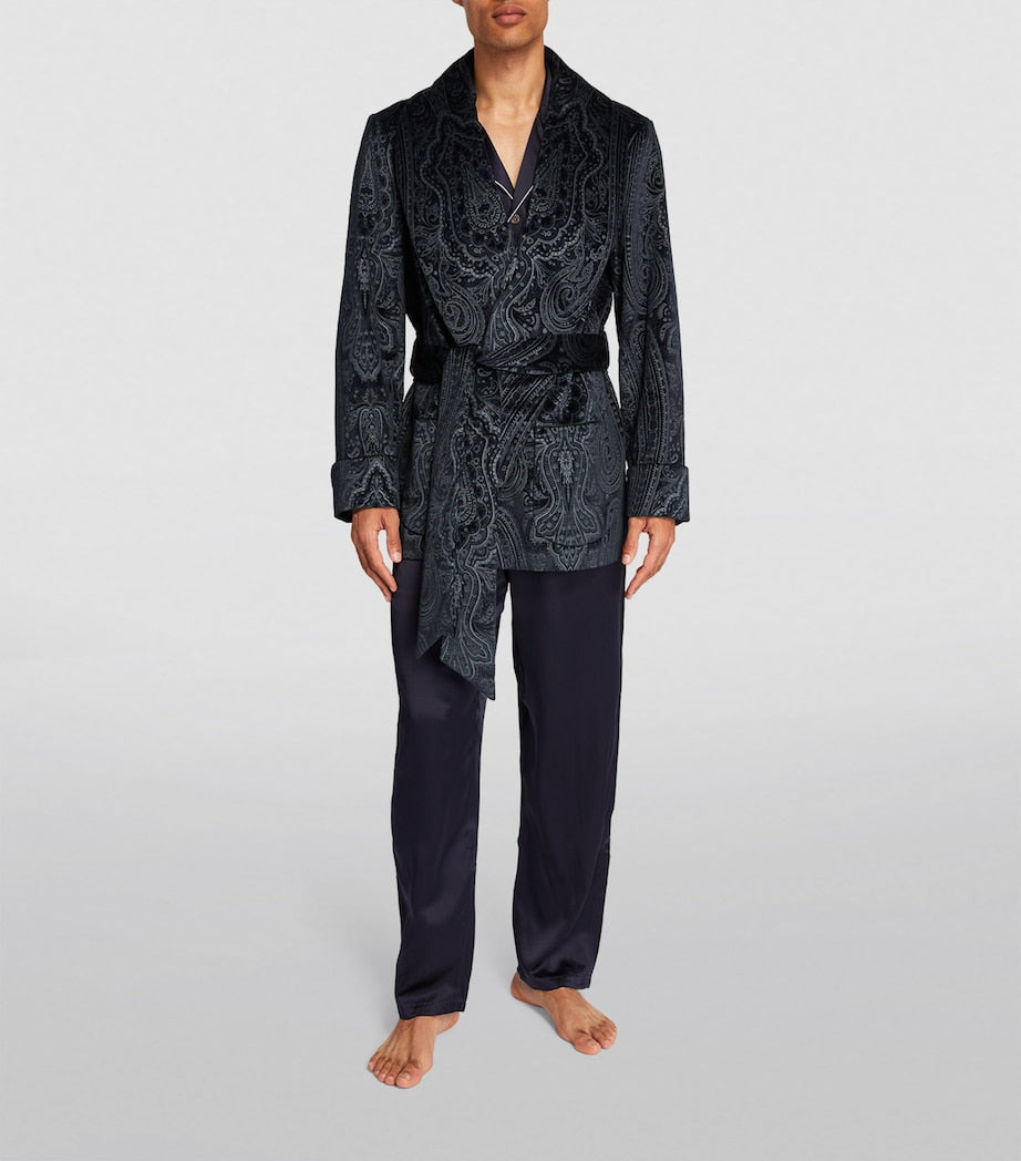 Silk-Lined Paisley Smoking Jacket NAVY