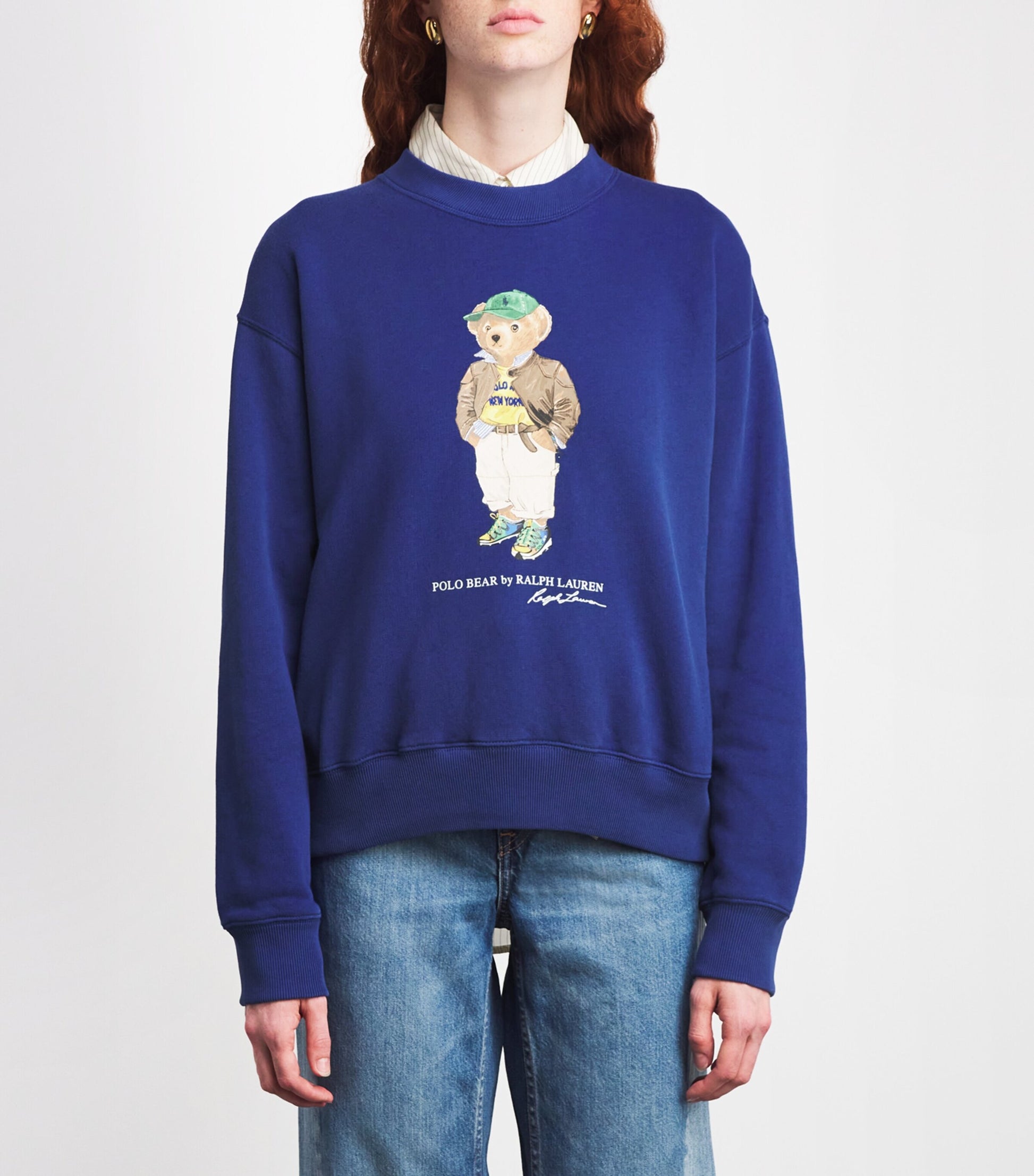 Blue Cotton-Blend Polo Bear Sweatshirt