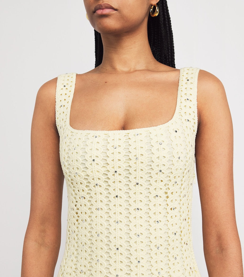 Yellow Crocheted Embellished Midi Dress