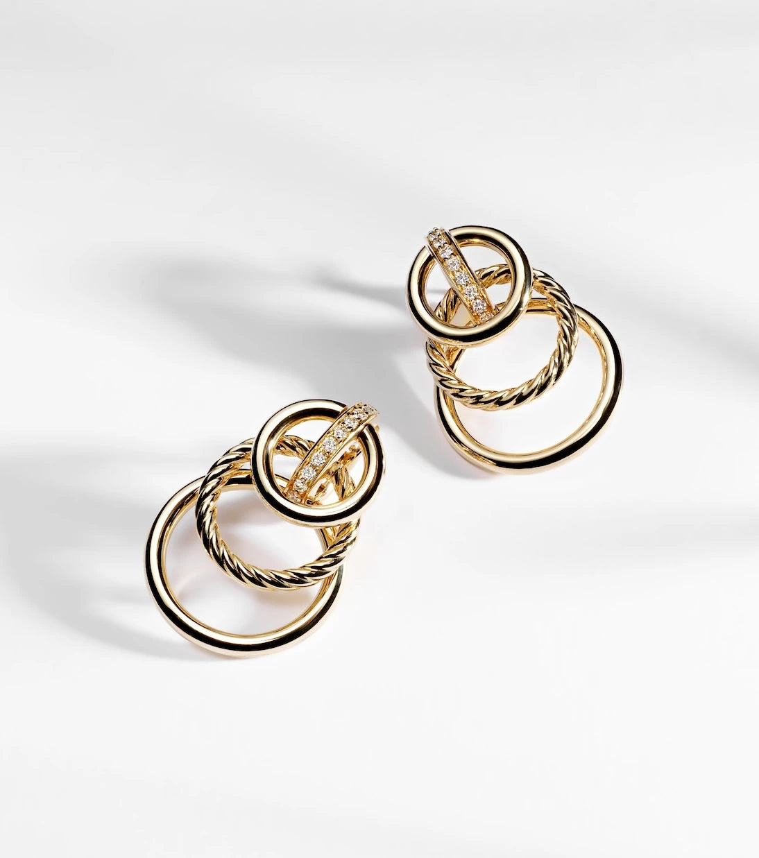 David Yurman - DY Mercer® Triple 18kt gold earrings with diamonds