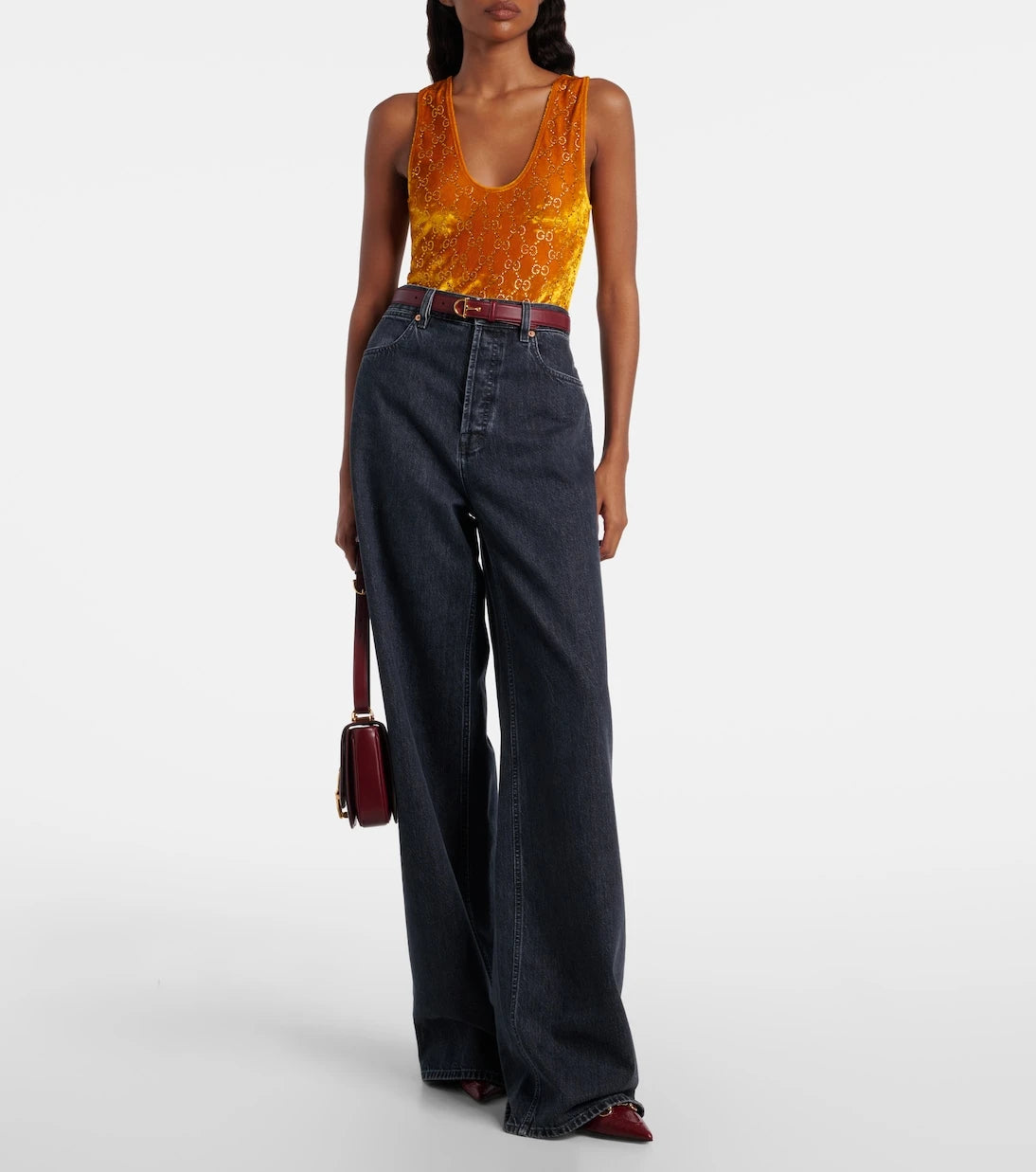 Gucci - GG embellished velvet bodysuit