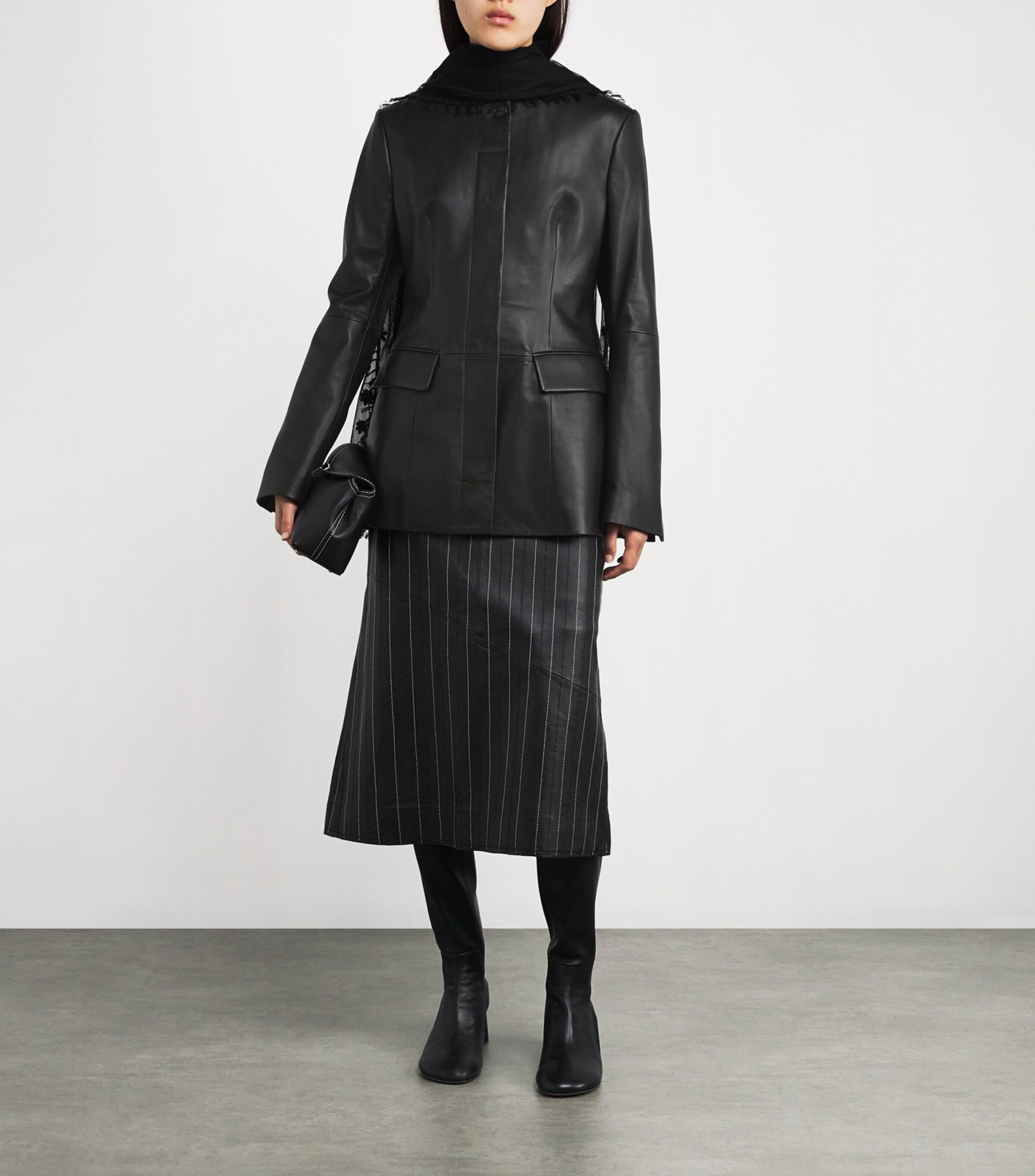 Toteme Black Collarless Leather Jacket