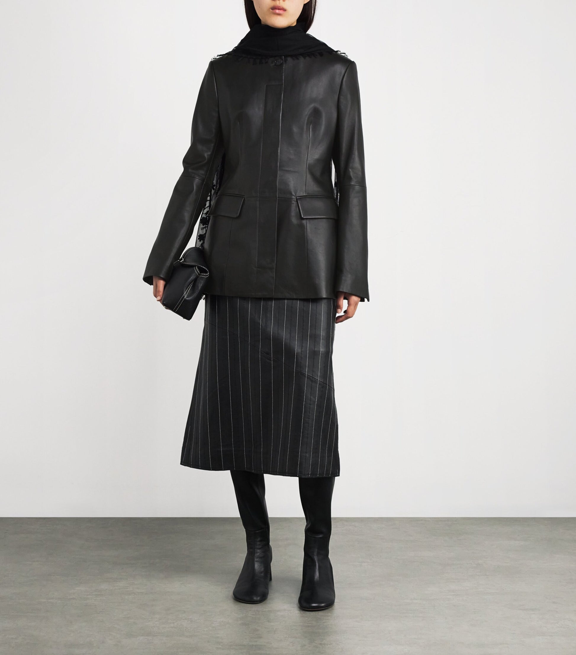 Toteme Black Collarless Leather Jacket