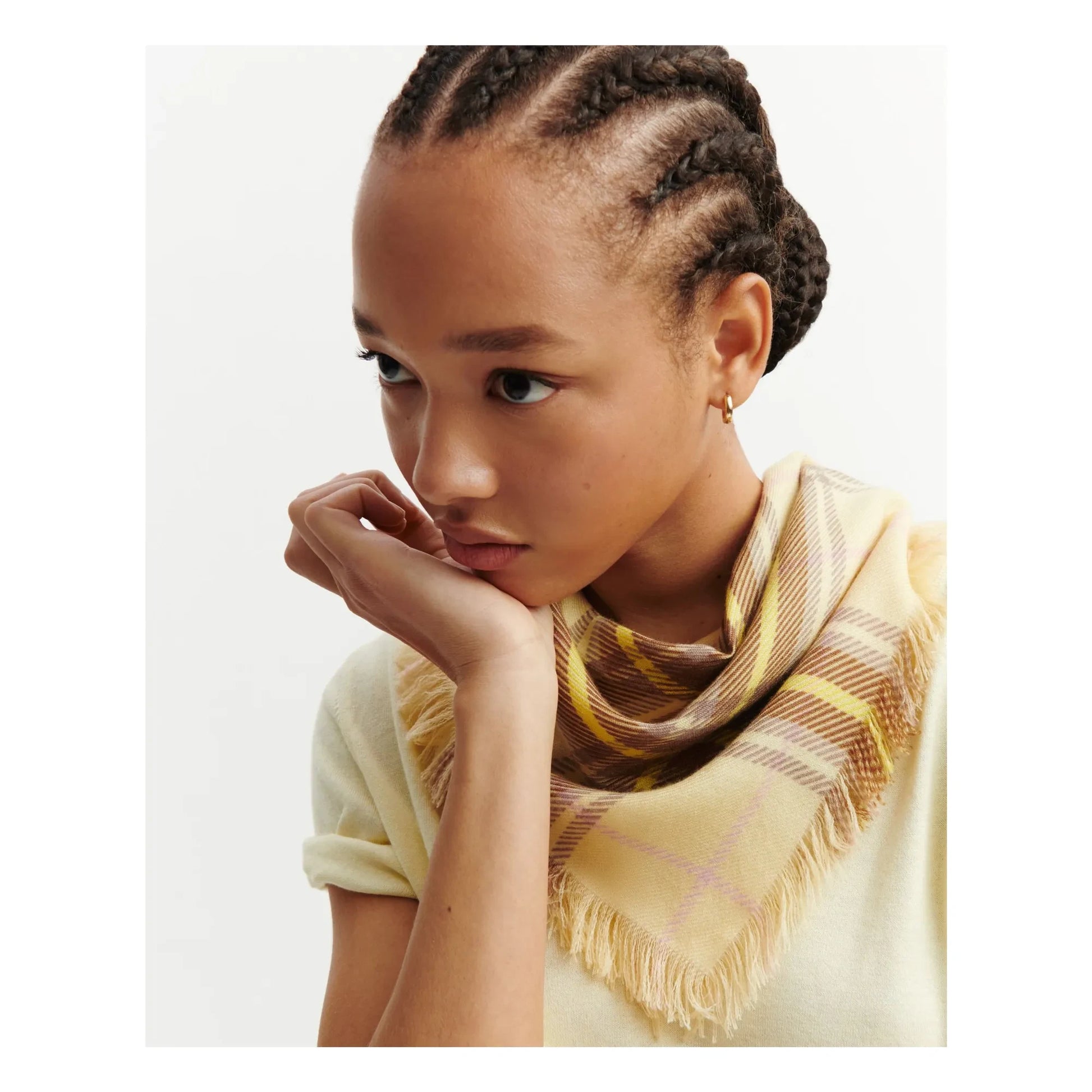 Bompard - Mini Carré Tartan Cashmere Scarf | Lemon yellow