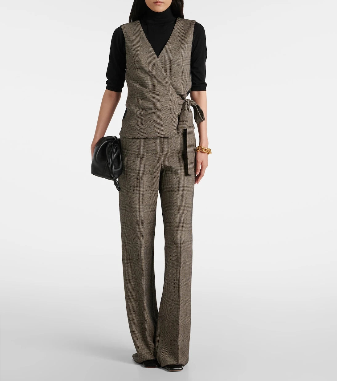 Max Mara - Cognac houndstooth wool-blend straight pants