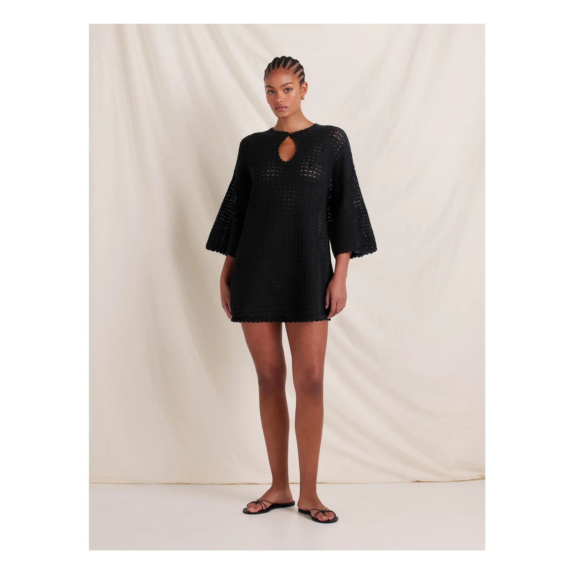 Peony - Pointelle organic cotton dress | Black