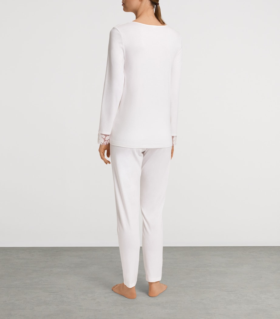 Hanro Ivory Cotton Lace-Trim Pyjama Set