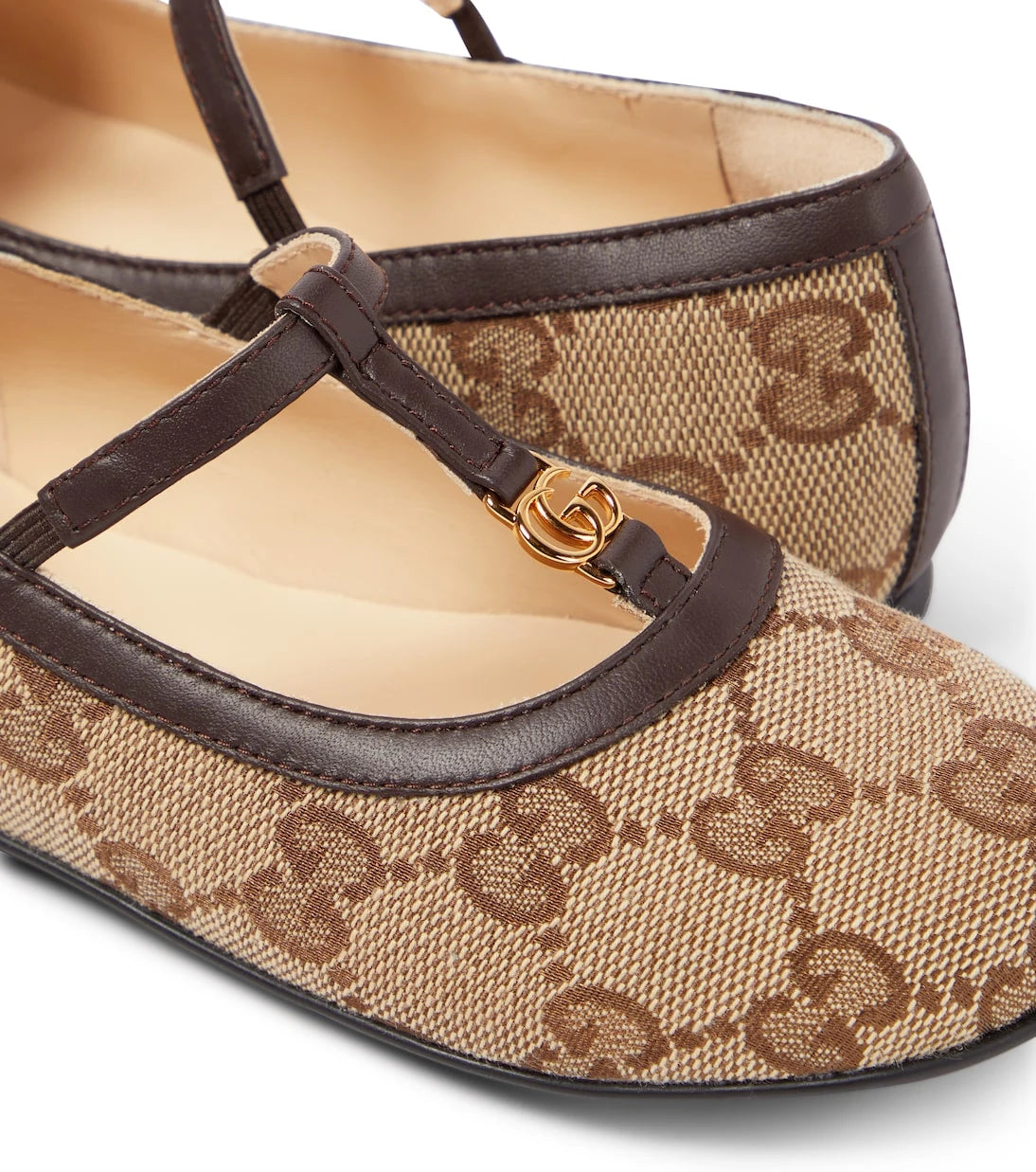 Gucci Kids - حذاء باليه مسطح مزين بجلد شعار GG المزدوج