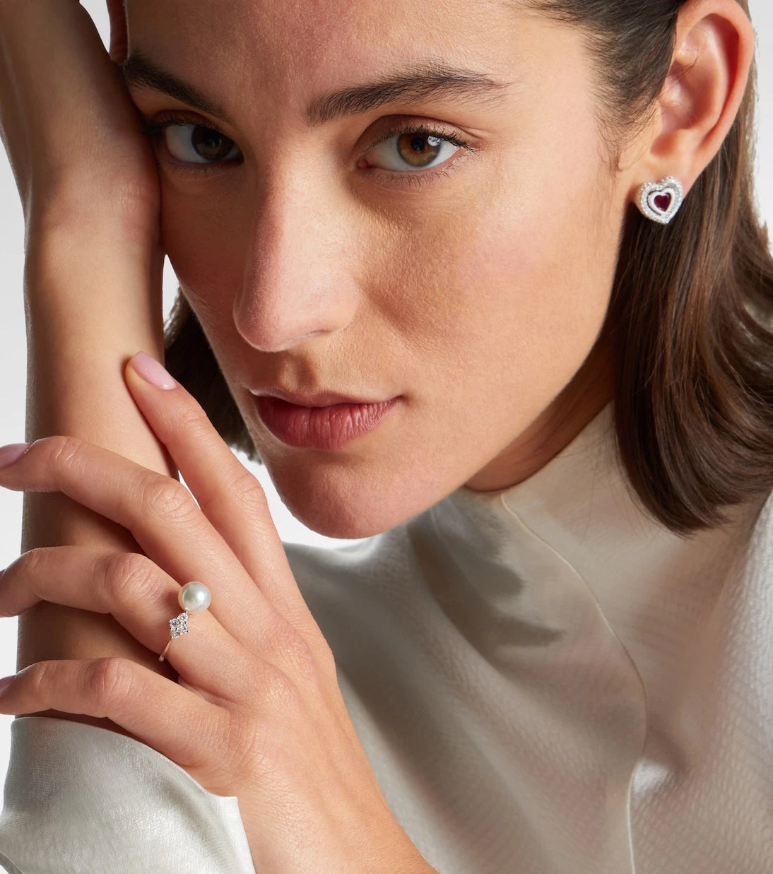Mikimoto - 18kt white gold ring with pearl and diamonds